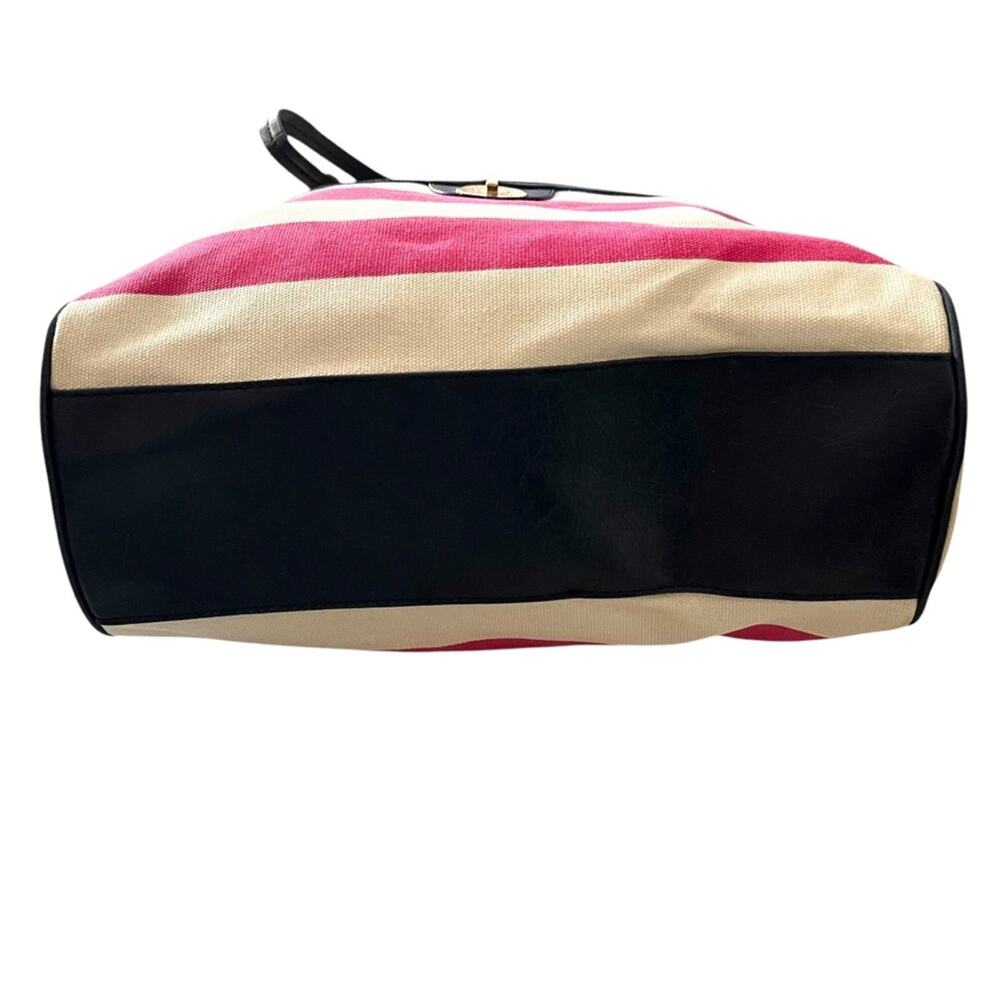 NEW TOMMY HILFIGER Satchel Tote Bag Pink Cream Striped Navy Trim NWT 1652-57 - Picture 8 of 13